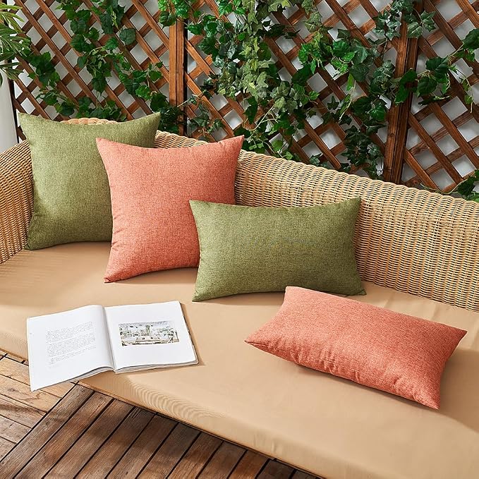 Outdoor Waterproof Throw Pillow Covers Coral Red 18x18 Set of 2 | Decorative Farmhouse Linen Pillowcases Solid Cushion Cases for Patio Tent Balcony Couch Sofa Living Room
