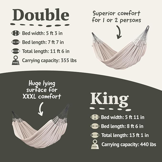 La Siesta Flora Classic Organic Cotton Hammock - Indoor/Outdoor Patio Bed, Portable 2-Person Double Hammock - King, Zebra