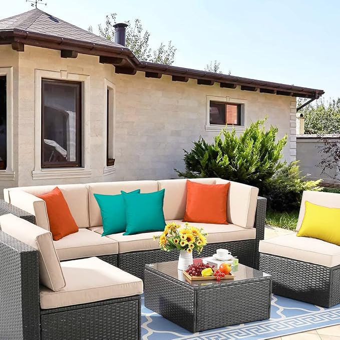Outdoor Waterproof Throw Pillow Covers Durable Vibrant Decorative Outdoor Pillows Cushion Case Pillow Shell for Patio Couch, Tent, Sunbrella 20"x20", Teal, Pack of 2