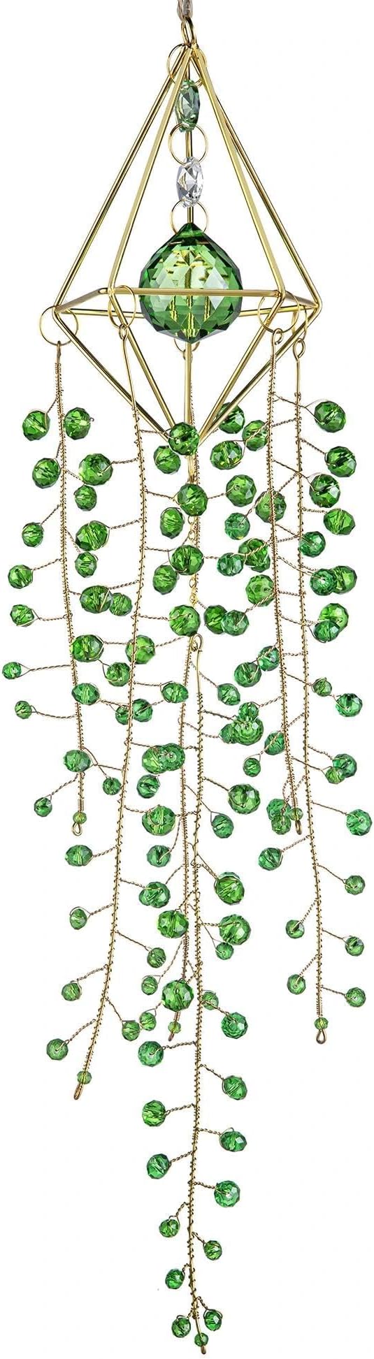 Crystal Suncatcher Glass Wind Chimes Sun Catchers Rainbow Plant Suncatcher | Crystal Beaded Plant Suncatcher for Window Hanging Home Garden Decor (15.4inch,Green)