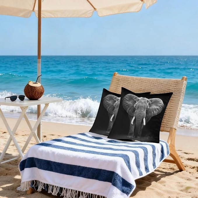 16x16 Inch Outdoor Pillow Covers Set of 2 Waterproof Throw Pillow Covers Decorative Couch Cushion Covers Black Elephant Square Pillowcases Protectors for Patio Garden Sofa