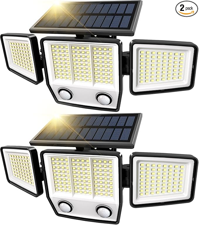 Solar Motion Sensor Outdoor Lights Waterproof - 3000LM Solar Security Lights Outdoor 270° Illumination IP65 LED Solar Flood Wall Light for Garden (English, 2)