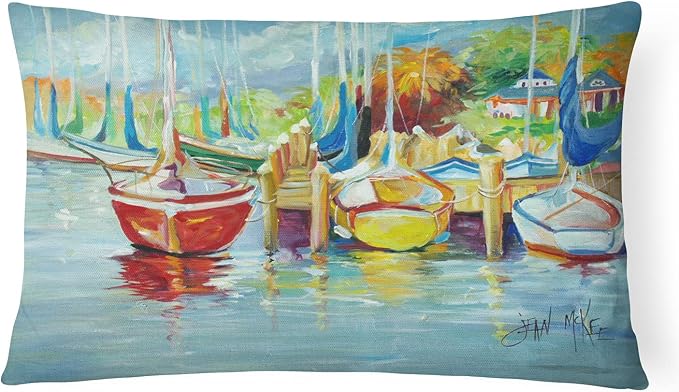 Caroline's Treasures JMK1070PW1216 On The Dock Sailboats Canvas Fabric Decorative Pillow Machine Washable, Indoor Outdoor Decorative Pillow for Couch, Bed or Patio, 12HX16W