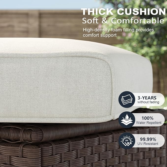 LayinSun 7 Piece Wicker Patio Furniture Set with Fire Pit Table, Classis Outdoor Conversation 360 Degree Swivel Chairs Set with Coffee Table