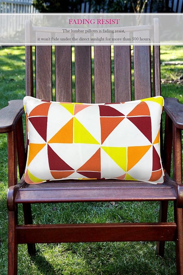 Pack of 2 Outdoor Waterproof Decorative Lumbar Pillows with Inserts for Patio Furniture, 20x12 Inch Fade Resistant Patio Garden Lumbar Cushions for Couch Bed Sofa, Triangular Multi