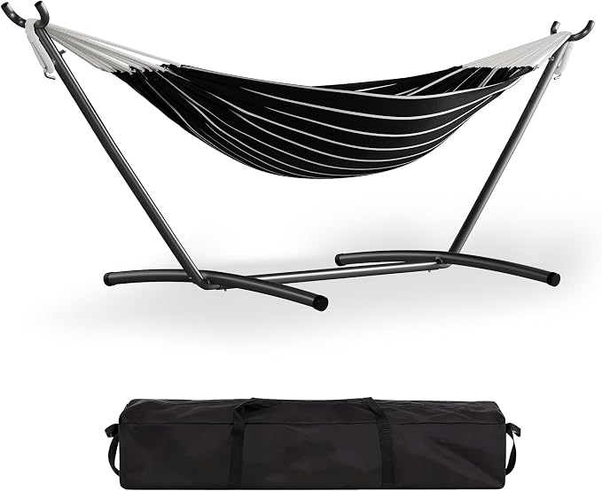 Garvee Double Hammock with Foldable Steel Stand and Carry Bag – Indoor/Outdoor Standing Hammock, 450 LBS Capacity, for Garden, Camping, Beach (Onyx)