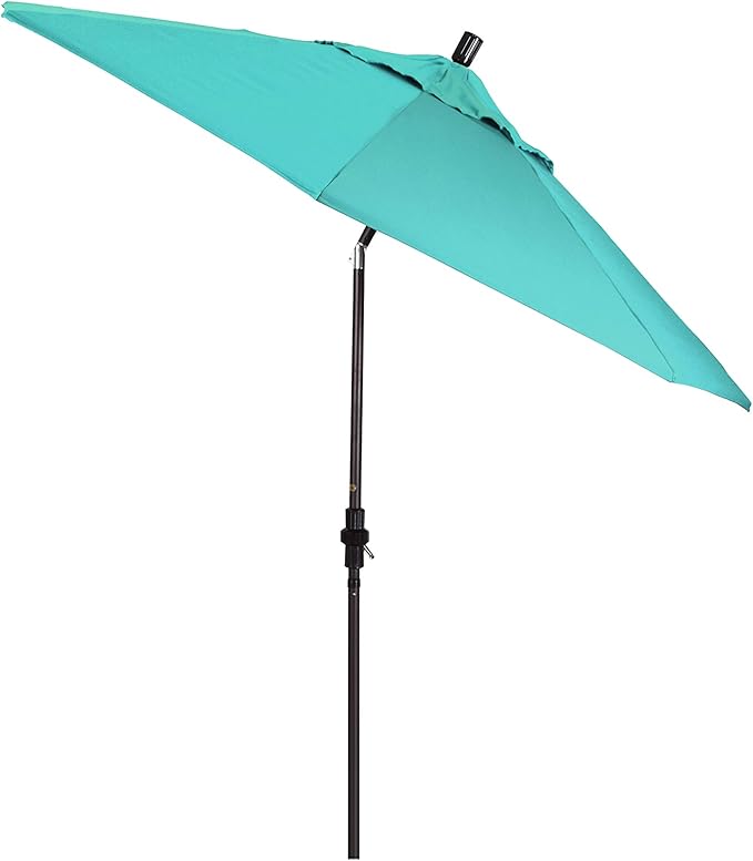 California Umbrella 9' Round Aluminum Market Umbrella, Crank Lift, Collar Tilt, Bronze Pole, Sunbrella Spectrum Cilantro