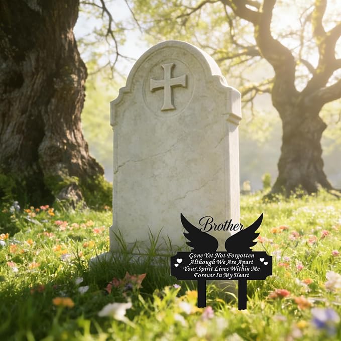 Metal Grave Marker Stake - Cemetery Garden Decor for Brother, Rust-Proof All-Weather Outdoor Remembrance Plaque, in Loving Memory of Brother Memorial Yard Sign