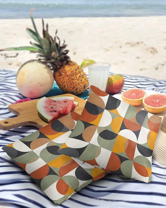 Outdoor Throw Pillow Covers Waterproof Pillow Cases 20x20In,Mid Century Abstract Geometric Color Block Decorative Pillow Covers Cushion Cases for Couch Sofa Patio,2 Pack Nordic Style Circle Modern Art