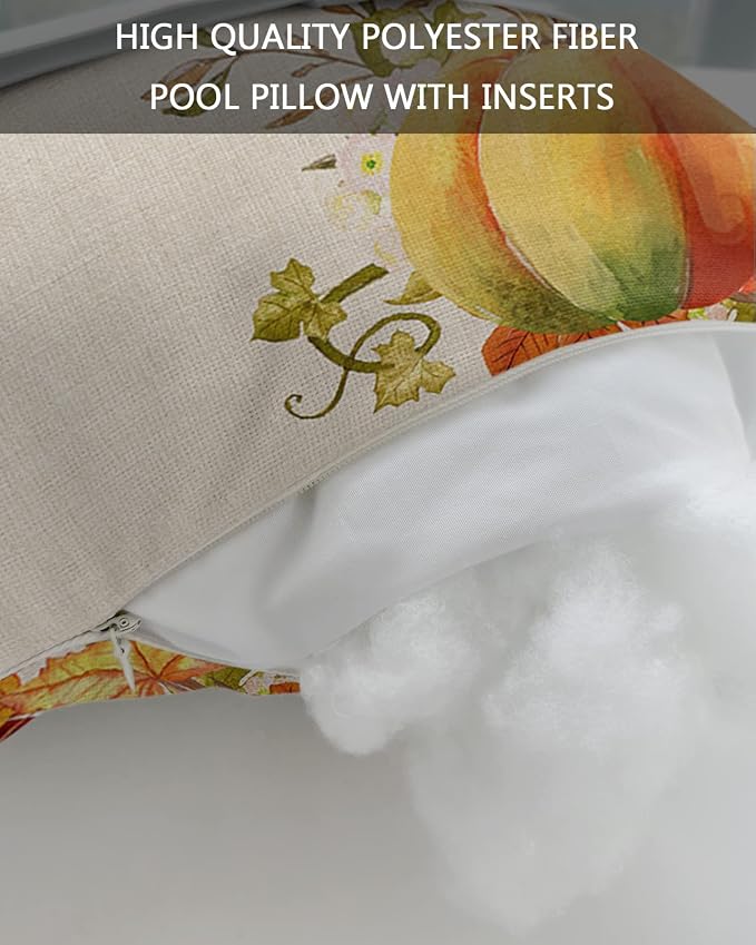 Outdoor Pillows Covers with Inserts Hello Pumpkin Fall Pumpkin and Rice Ears Waterproof Recliner Pillow with Adjustable Strap Throw Pillows for Patio Furniture Pool Lounge Chair, 11x16 inch, 2PCS