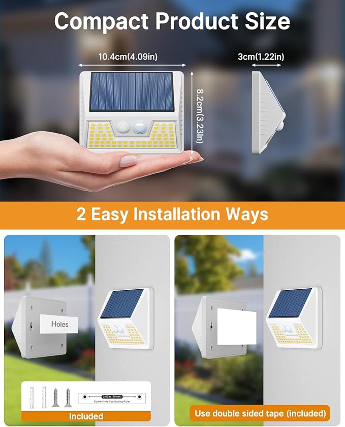 vighep 4 Pack Solar Fence Lights Waterproof, Motion Sensor Deck Lights Outdoor, Cold White LED Outside Lights Wireless for Wall Yard Steps Stairs Garden - White