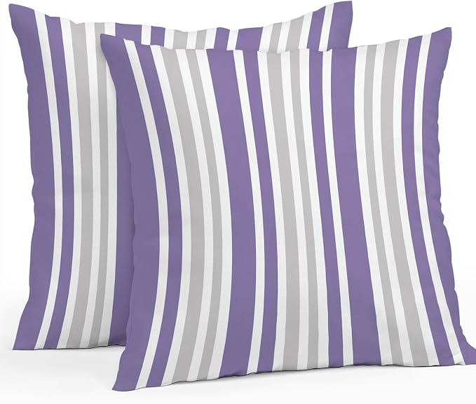 Purple Grey Stripe Outdoor Pillow Covers 20x20 Inch Throw Pillow Covers Set of 2 Waterproof Decorative Pillow Cases Farmhouse Minimalist Striped Cushion Covers for Patio Furniture Garden Couch Sofa