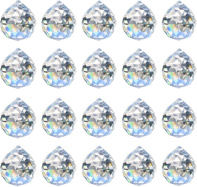 Merrynine 30mm/1.18" 20pcs Crystal Prism Suncatcher for Windows Hanging, Clear Glass Crystal Sun Catcher Beads for Pendants Maker, Crystal Balls for Indoor Window, Feng Shui, Women Girl Gifts