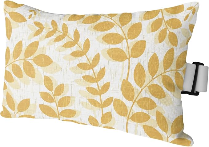 Chaise Lounge Headrest Pillow 1 Pack, Turmeric Yellow Leaves Waterproof Chair Pillows with Insert & Adjustable Elastic Strap for Beach Recliner, Summer Farmhouse Botanical Boho Branch Outdoor Pillow