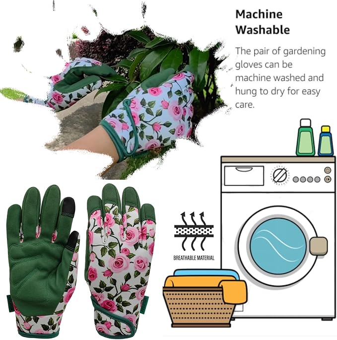 Cute Pattern Gardening Gloves,Thornproof Garden Glove,Gardener Gift | Gardening Gifts for Women,Touchscreen,Tender Thornproof,Cute Pattern,Protection Palm,Machine Washable,Adjustable Cuff