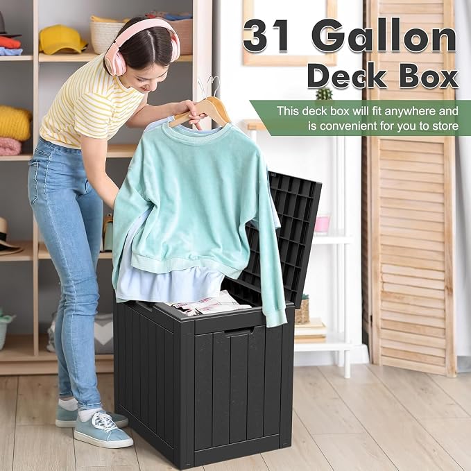 Outdoor Storage Box, 32 Gallon Resin Deck Boxes Outdoor Waterproof For Patio Furniture, Garden Tools, Pool Supplies, Lockable And UV Resistant (a Set of 2,Striped Black)