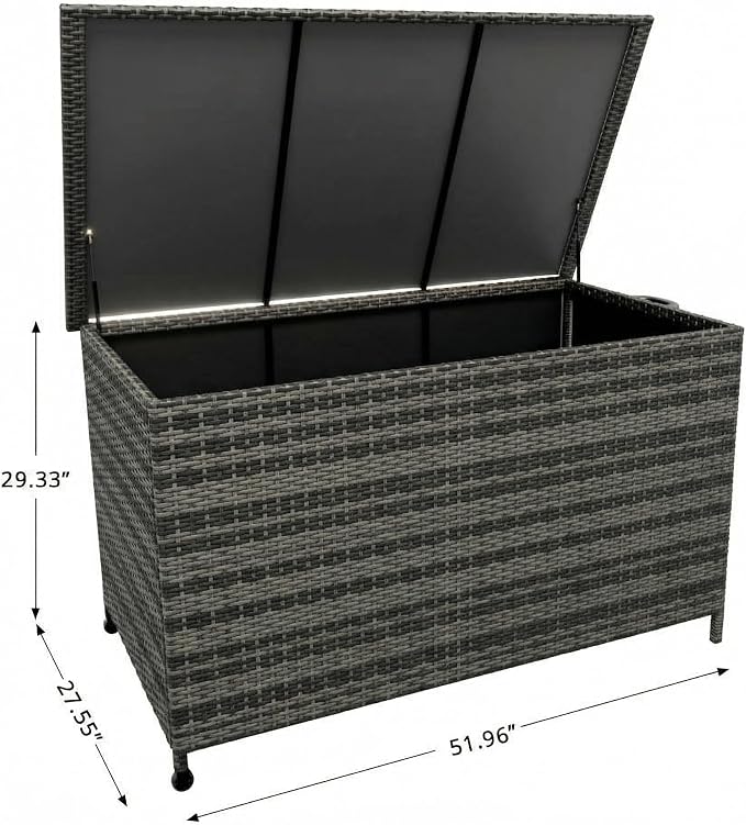 Litake Extra Large 185 Gallon Outdoor PE Rattan Deck Storage Box – Waterproof All-Weather Patio Chest – Heavy-Duty Steel Frame – Organizer for Cushions, Garden Tools, Pool Toys – Gray