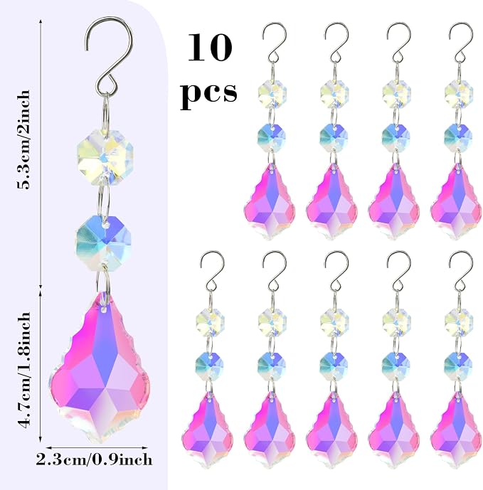10pcs Crystal Sun Catcher Hanging AB Color Crystals Prisms for Lamps Decor | Crystal Sun Catcher, 38mm Hanging Crystal, Chandelier Parts, Prism Pendants with Hook, Crystal Christmas Ornaments Home Decor