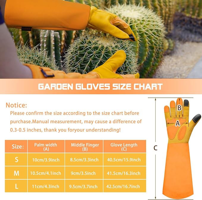 Gardening Gloves for Women Men, Long Thorn Proof Rose Pruning Glove | Womens Long Leather Garden Glove, Heavy Duty Gauntlet, Work Glove for Weeding, Yard Planting, Best Garden Gifts for Gardener