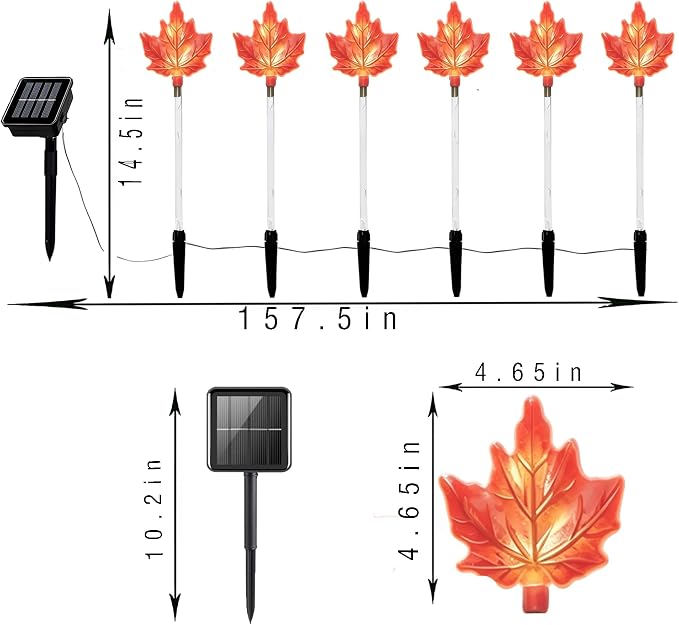 Solar Maple Leaf Lights - 6 Pack Outdoor Solar Path Lights with 8 Lighting Modes, Waterproof Garden Stake Lights for Fall, Thanksgiving, Autumn Decor, Housewarming Gifts & Outdoor Decor