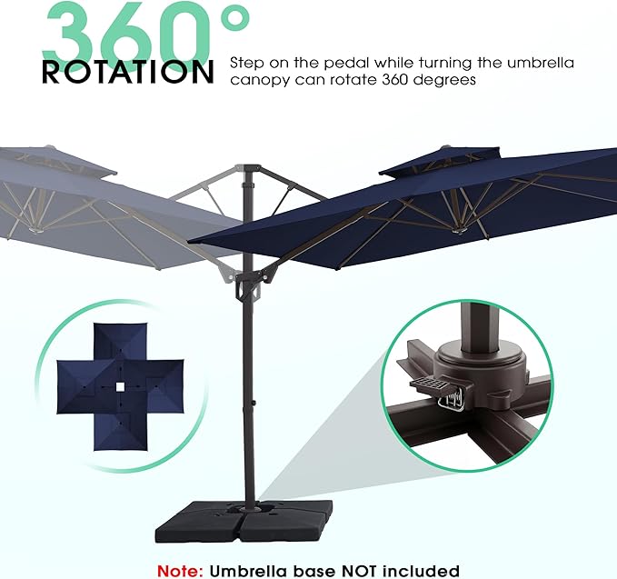 JEAREY 10ft 2-Tier Cantilever Patio Umbrella, Large Square Outdoor Offset Umbrella with Double Top Vent and 360-degree Rotation for Garden, Deck, Pool, Patio, Navy