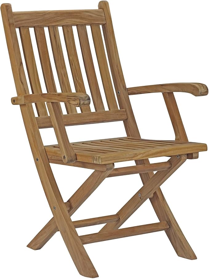 Modway EEI-3206-NAT-SET Marina Premium Grade A Teak Wood 7-Piece Outdoor Patio Dining Furniture Set, Six Folding Armchair/One Table, Natural