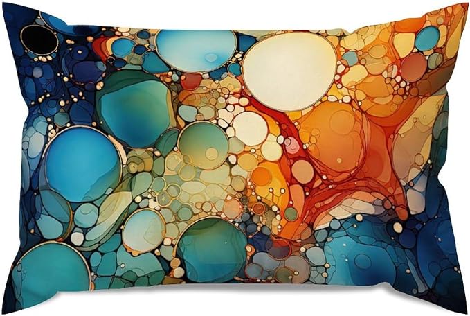Ink Rainbow Shapes with Gold Lumbar Cushion Cover Abstract Alcohol Ink Textures Throw Pillow Cover Classic Decorative Cushion Covers Home Decor for for Sofa Couch Bed Decorations 16x24in