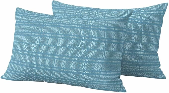 Outdoor Waterproof Throw Pillow Covers Set of 2 Teal Stripes Grain Lumbar Pillowcases 20x12 Inches Solid Color Decorative Pillows Cushion Case Patio Pillows for Couch Bed Chair Garden