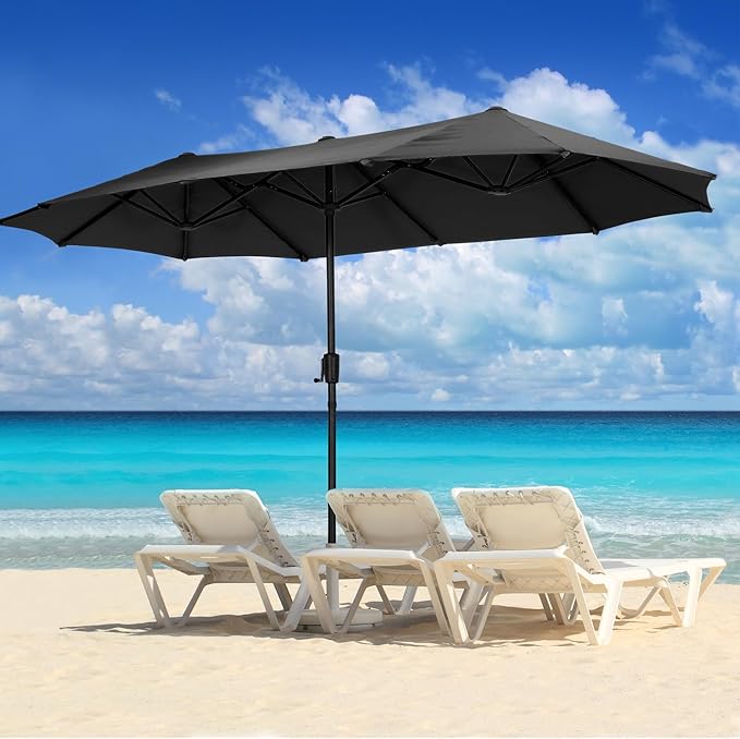 13Ft Large Patio Umbrella Outdoor Double-Sided Market Umbrella w/Easy Crank for Yard, Poolside, Deck, Black
