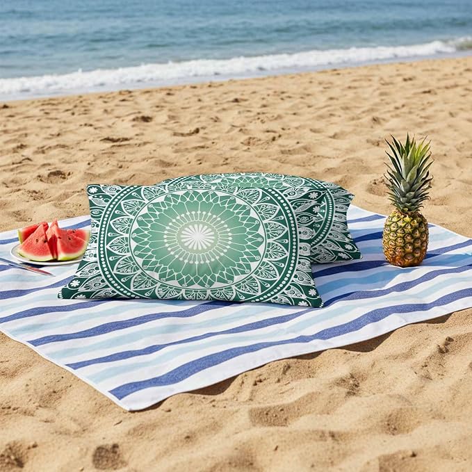 Vandarllin Outdoor Throw Pillows Covers 20x12 inch Set of 2 Waterproof Green Boho Floral Decorative Zippered Cushion Covers for Patio Furniture, Bohemian Sacred Space Art Lumbar Pillowcases
