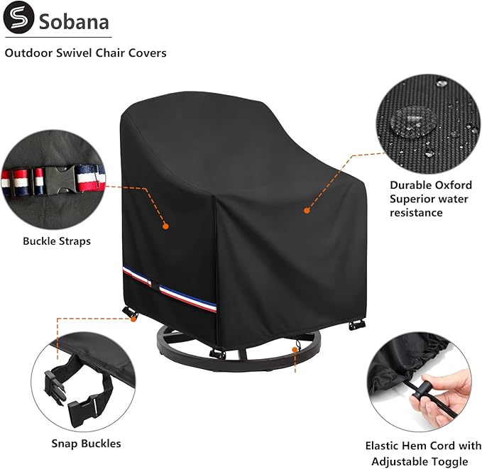 Patio Chair Covers Waterproof Swivel Outdoor Chair Cover, 35W x 37D x 36H Inches Patio Furniture Covers 2 Pack (Black)