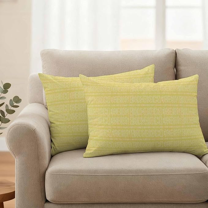Outdoor Waterproof Throw Pillow Covers Set of 2 Yellow Stripes Grain Lumbar Pillowcases 20x12 Inches Solid Color Decorative Pillows Cushion Case Patio Pillows for Couch Bed Chair Garden
