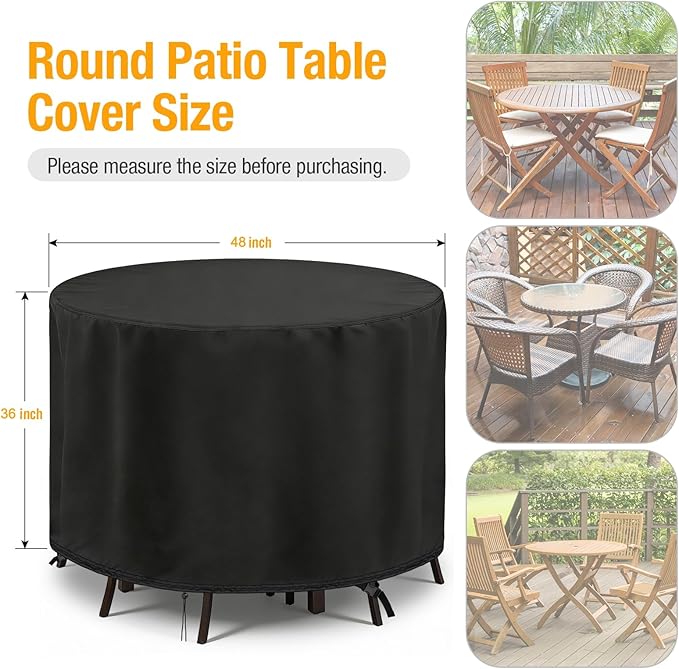 POMER Waterproof Round Patio Outdoor Table Cover,Bar Height Table and Chair Cover Waterproof Outdoor Tall High Table Cover for Round Furniture Set (48" D x 36" H)