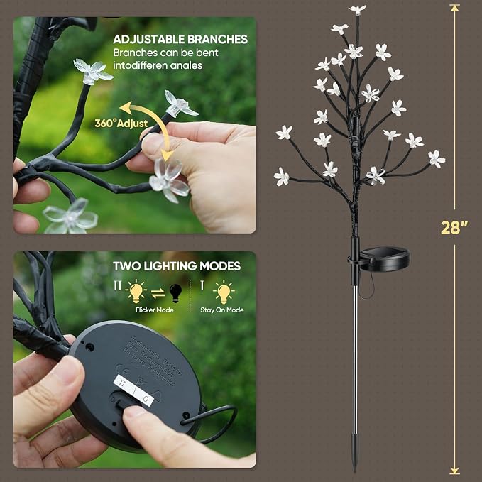4 Pack Solar Garden Lights Outdoor, Solar Lights Outdoor Flowers | 2Modes 80LED Garden Decor, Waterproof Solar Powered Fairy Garden Outdoor Decorations for Yard Patio Pathway, Gardening Gifts