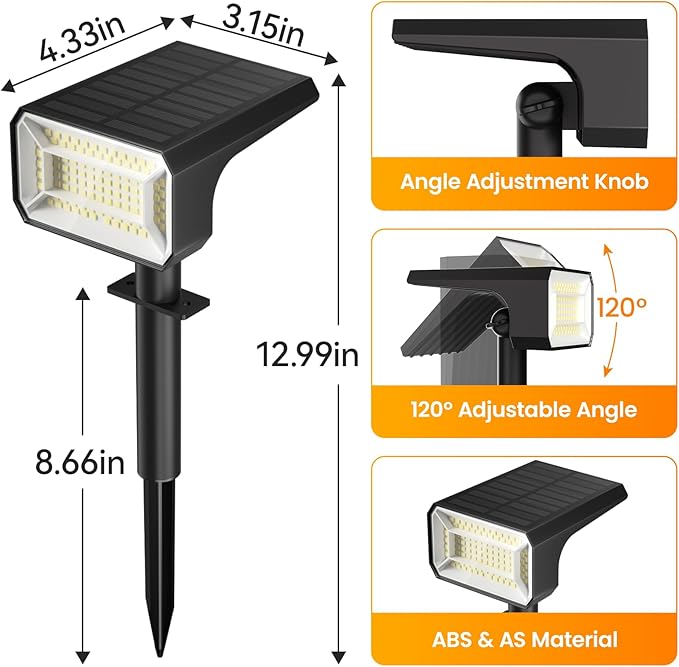 Fabrito 4 Pack Solar Spot Lights Outdoor Waterproof IP67, [108 LEDs, 4 Modes] Dusk to Dawn Spotlights with 1500mAh Battery for All Night, Landscape Lights for Tree, Yard, Pool, Pathway, Cool White