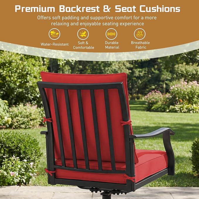 5 Piece Outdoor Patio Dining Set, 36’’ Round Dining Table with Umbrella Hole & 4pcsPatio Swivel Rocking Chairs, Outdoor Furniture Dining Set for Patio, Balcony, Lawn, Garden, Backyard