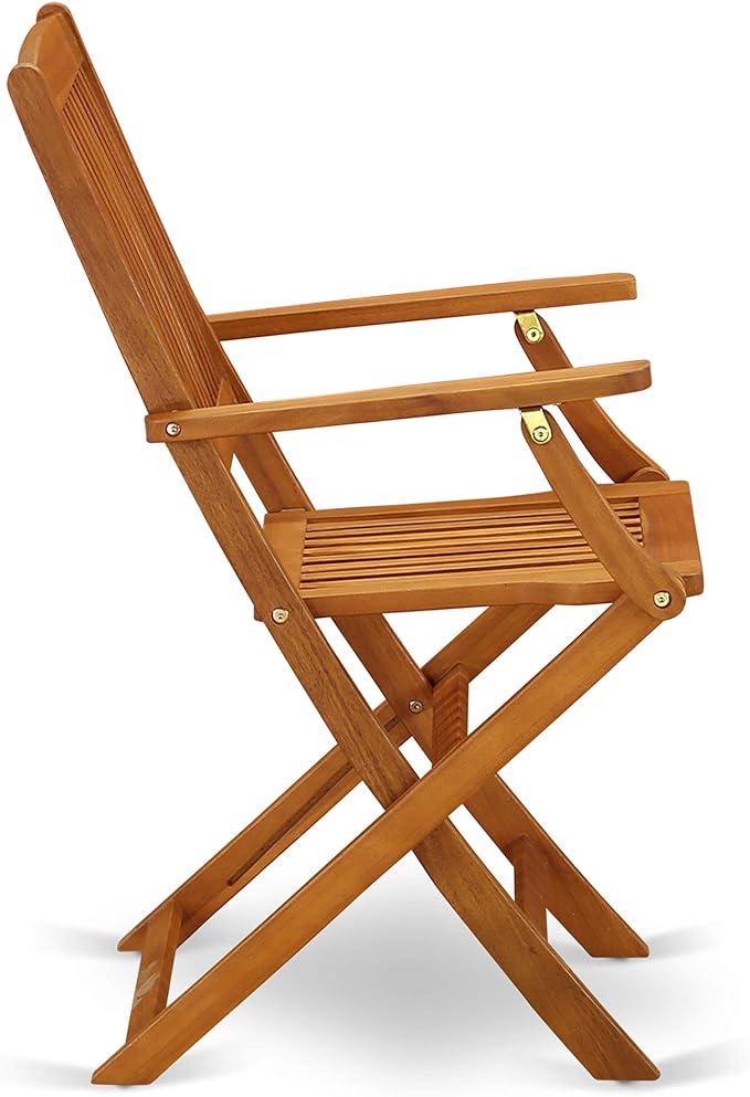 East West Furniture AECM5CANA 5 Piece Outdoor Patio Dining Sets Includes a Rectangle Acacia Wood Table and 4 Folding Arm Chairs, 36x60 Inch, Natural Oil