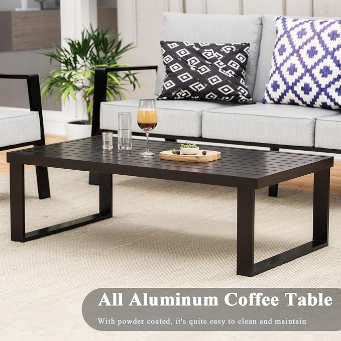Aluminum Outdoor Patio Furniture Set, 4 Piece Sectional Coversation Sets with Coffee Table, Modern Outdoor Sofa Couch with Thick Cushions for Porch, Balcony, Garden, Light Gray