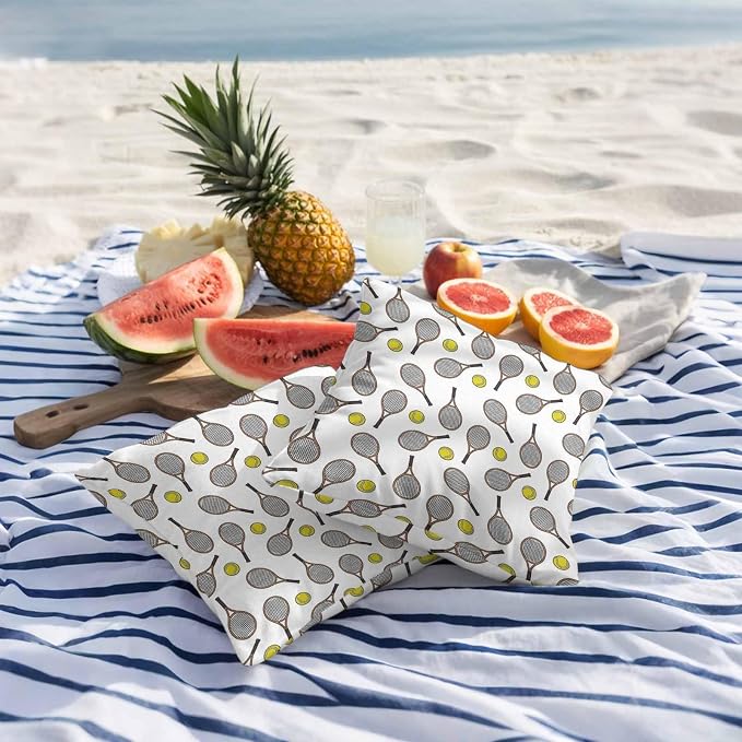 Tennis Sport Outdoor Pillow Covers 24x24 Inch Throw Pillow Covers Set of 2 Waterproof Decorative Pillow Cases Cartoon Classic Tennis Pattern Cushion Covers for Patio Furniture Garden Couch Sofa