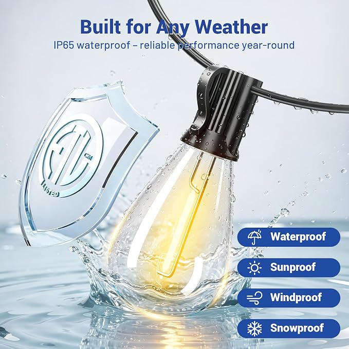100FT Outdoor String Lights with Remote & Dimmable, 35+1 Shatterproof Waterproof Bulbs, Dimmable Outside Hanging Patio Lights for Backyard, Porch, Deck, Garden 2200K Warm Yellow