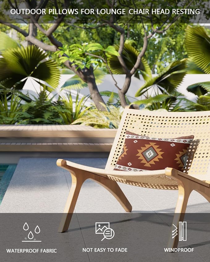 Outdoor Pillows Covers with Inserts Bohemian Geometric Tribal Style Colorful Bold Design Waterproof Pillow with Adjustable Strap Throw Pillows for Patio Furniture Recliner Lounge Chair, 11"x16", 1PCS