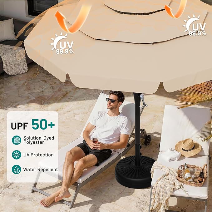 AreShark 11FT 3-Tiers Patio Umbrella with Valance, Outdoor with Crank, Large Outdoor Market Umbrellas Vented with 8 Sturdy Ribs, Patio Table Umbrellas for Garden, Deck, Backyard, Pool, Beige