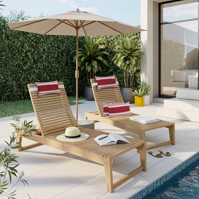 Outdoor Lumbar Pillow 11x16 Inch, Farmhouse Red Striped Waterproof Throw Pillow Covers with Insert, Modern Minimalist Stripes Decorative Chair Cushions for Patio Garden Recliner