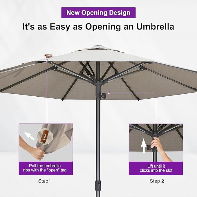 PURPLE LEAF 11.5 FT Semi-Auto Outdoor Patio Umbrella Market Table Sun Umbrellas with 8 Aluminum Sturdy Ribs for Backyard Deck Garden Pool (Gray Pole Beige Canopy)