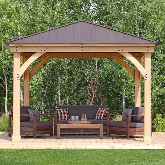 Yardistry 12 x 12 Meridian Cedar Gazebo Pavilion for Patios, Decks, Garden, Backyard, Durable, Aluminum Roof