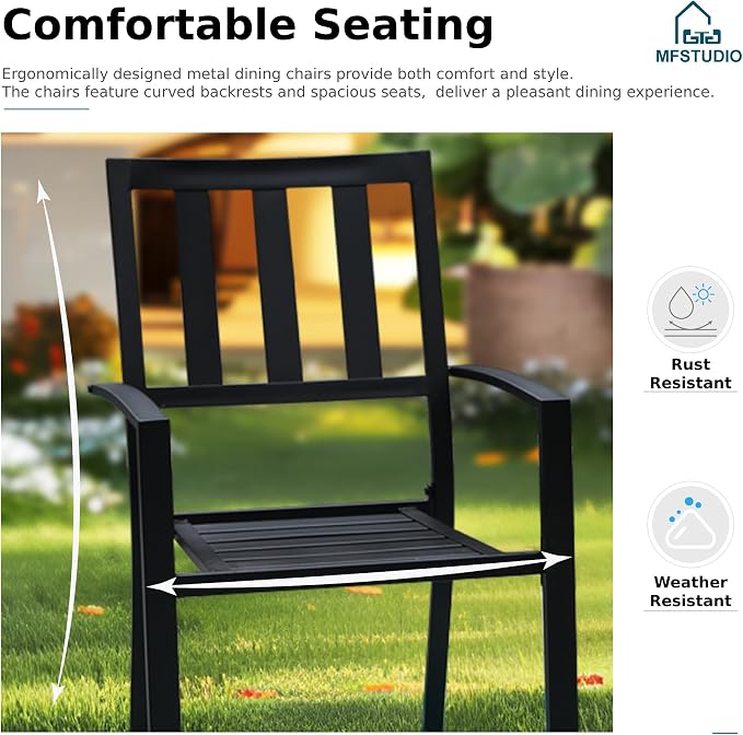 MFSTUDIO Outdoor Dining Set for 4, Patio Table and Chairs Set with Umbrella Hole, Metal Patio Dining Set for Deck/Backyard/Poolside/Garden