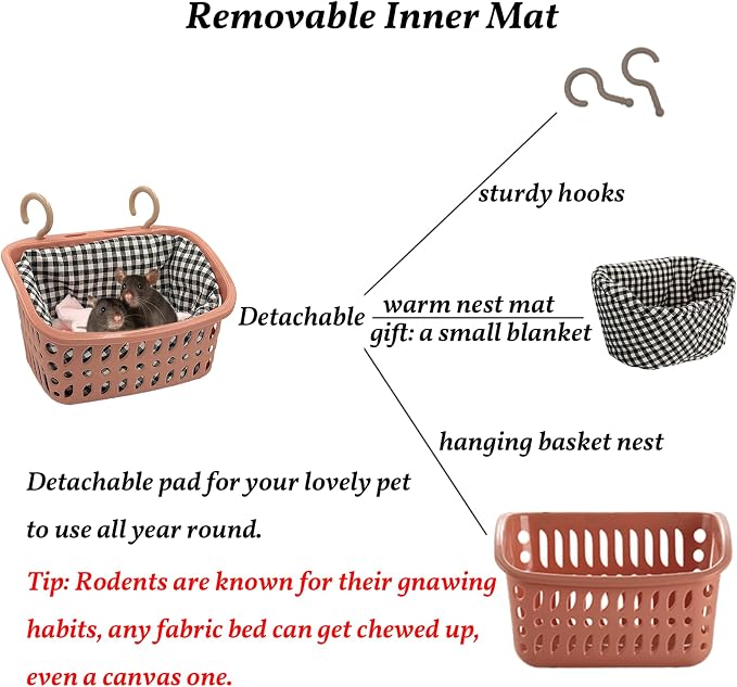 JWShang 2 Big Rat Hammocks for Cage Chew Proof, Rat Warm Bed, Small Animal Hanging Hammock, Rat Cage Accessories for Small Animals Rat, Mouse, Guinea Pig, Chinchilla, Sugar Glider, Ferret