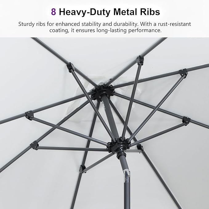 PURPLE LEAF 10' x 6.5' Rectangular Patio Umbrella Outdoor Table Umbrella Aluminum Frame Market Umbrella Sun Umbrella with 8 Sturdy Ribs Tilt for Garden Deck Lawn Pool White