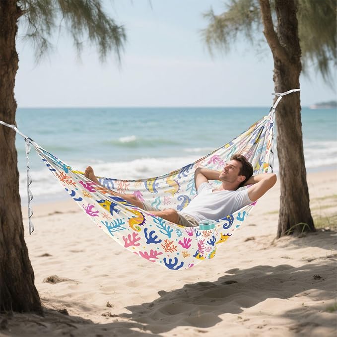 Camping Hammock Outdoor Hammocks for Outside Seahorses Corals Algae Beach Trees Portable Lightweight with Pockets Tree Straps Indoor