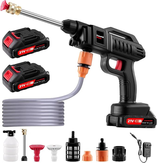 Papasbox 1500W Cordless Pressure Washer, Portable Power Washer with 21V 2 * 2.0Ah Battery, Battery Pressure Washer Kit for Washing Cars/Floor/Garden Cleaning & Watering